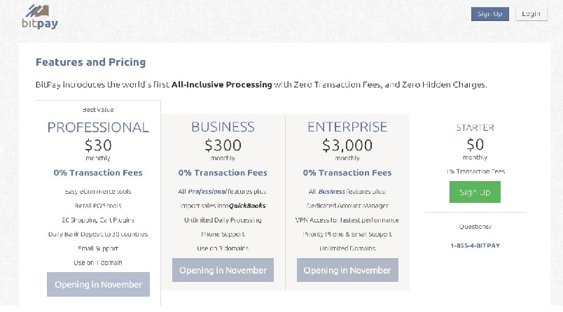 New BitPay pricelist for customers