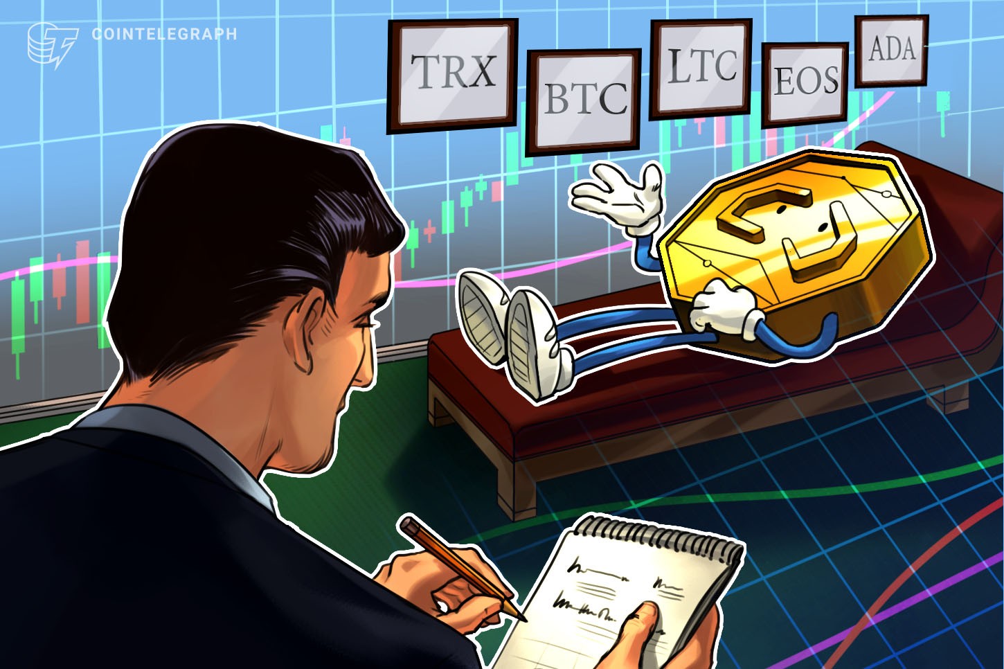 Visão geral do top 5 das criptos: TRON, Bitcoin, Litecoin, EOS e Cardano