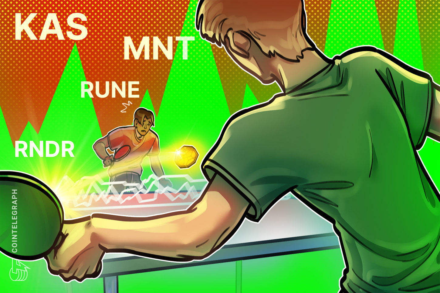 Repunte de bitcoin a USD 40,000 impulsa a KAS, RUNE, MNT y RNDR