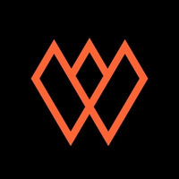 Wilder World logo. Orange figure on black.