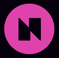 Neon EVM logo, Pink backdrop with black N letter.