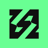 Rivalz logo. Abstract black figure on bright green.