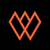 Wilder World logo. Orange figure on black.