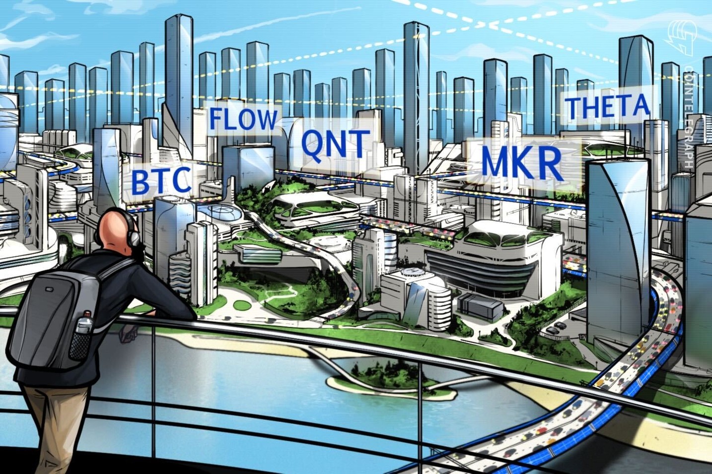 Top 5 criptomoedas para acompanhara na semana: BTC, FLOW, THETA, QNT, MKR