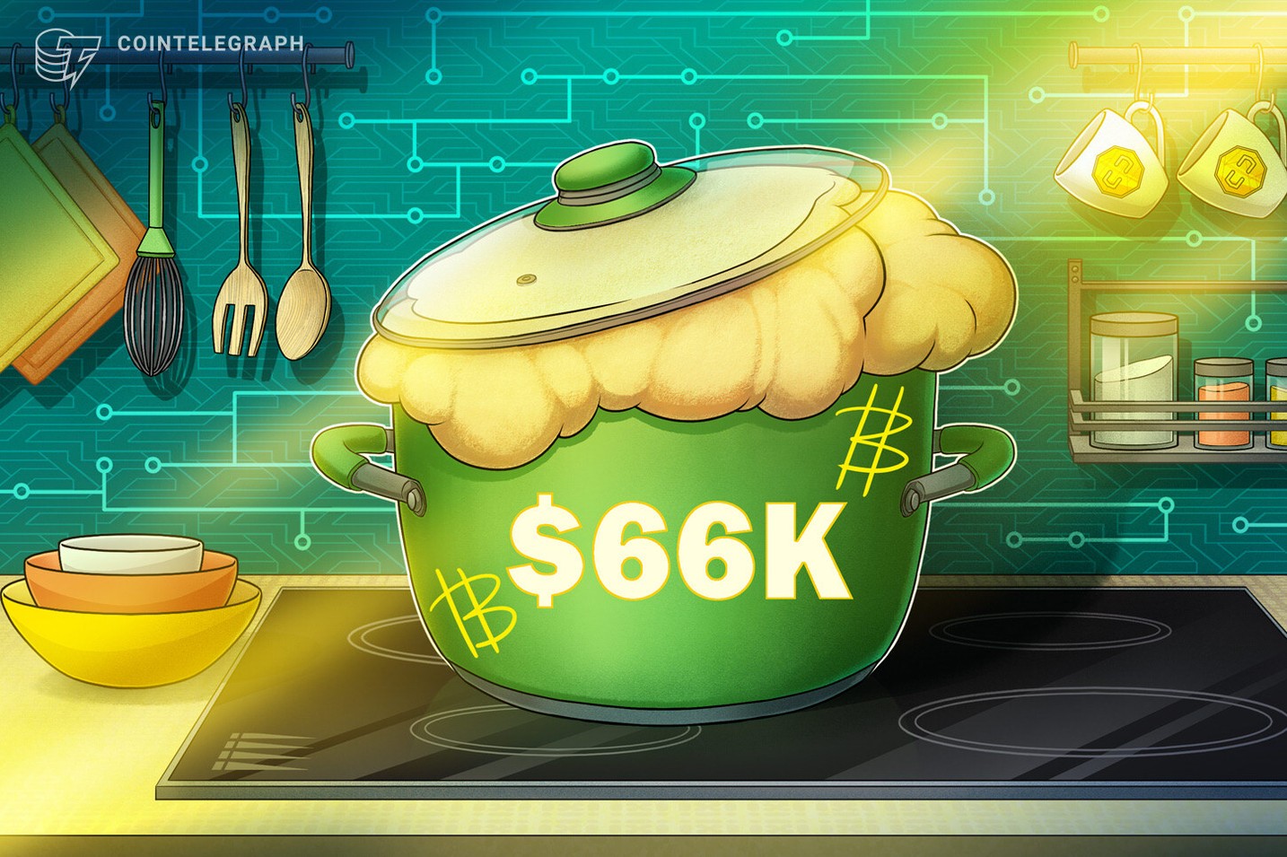 Ações de cripto veem uma alta de preço à medida que o Bitcoin atinge US$ 66 mil