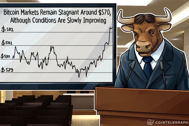 Bitcoin Markets Remain Stagnant Around $570, Although Conditions Are Slowly Improving