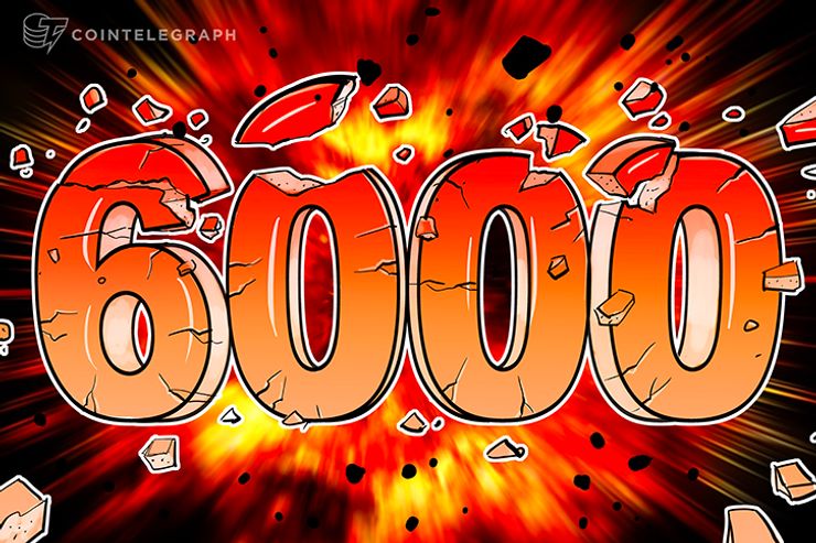 Bitcoin rompe a barreira dos US $ 6.000 e capitalização de mercado agora excede os US $ 100 bilhões